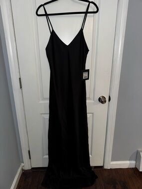 Norma Kamali Black Slip Maxi Dress with V-Neck and Thin Straps